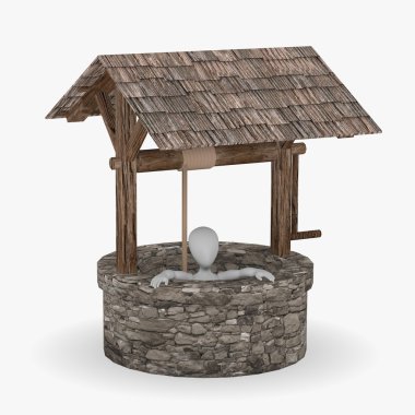 3d render of cartoon character with water well clipart