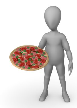 çizgi film karakteri pizza ile 3D render