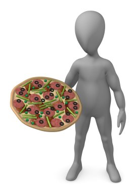 çizgi film karakteri pizza ile 3D render