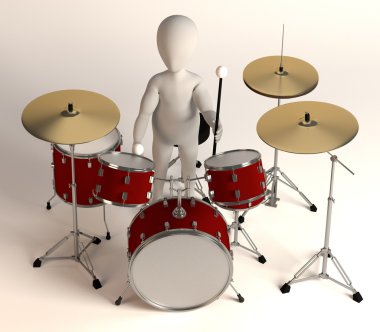 çizgi film karakteri drumset ile 3D render