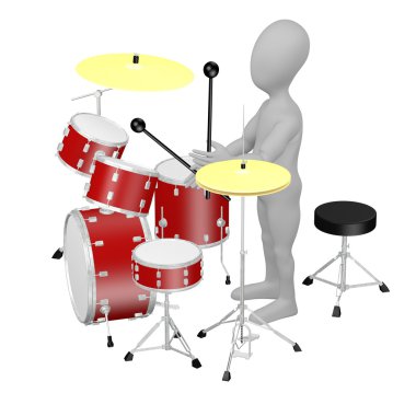 çizgi film karakteri drumset ile 3D render