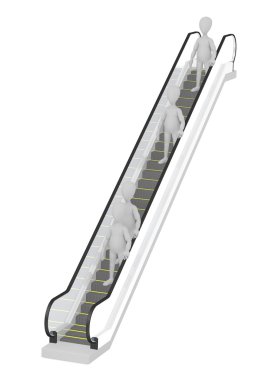 çizgi film karakteri yürüyen merdiven üzerinde 3D render