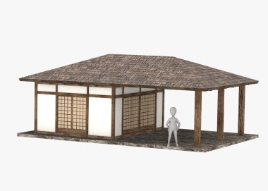 3D render ile Japon evi çizgi film karakteri