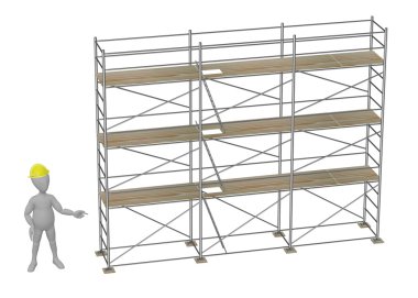 çizgi film karakteri iskele üzerinde 3D render