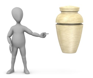 3D render urn ile çizgi film karakteri
