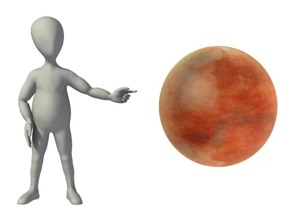 Çizgi film karakteri ile mars gezegeni 3D render — Stok fotoğraf