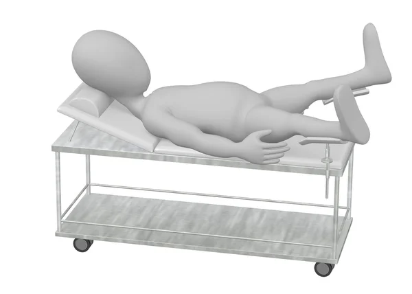 3d render of cartoon character on hospital bed — Stock Photo, Image
