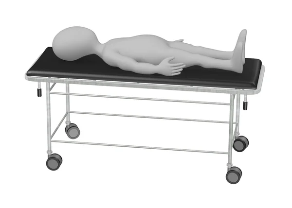 3D-Darstellung einer Cartoon-Figur auf Krankenhausbett — Stockfoto