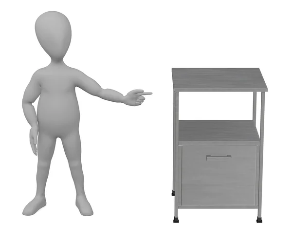 3D vykreslení kreslené postavičky s lékařský stůl — Stock fotografie