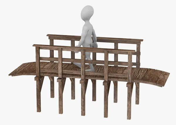 3D renderowania postać z kreskówek na most — Zdjęcie stockowe