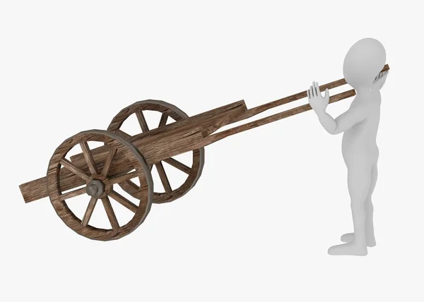 3D render av seriefiguren med medeltida cart — Stockfoto