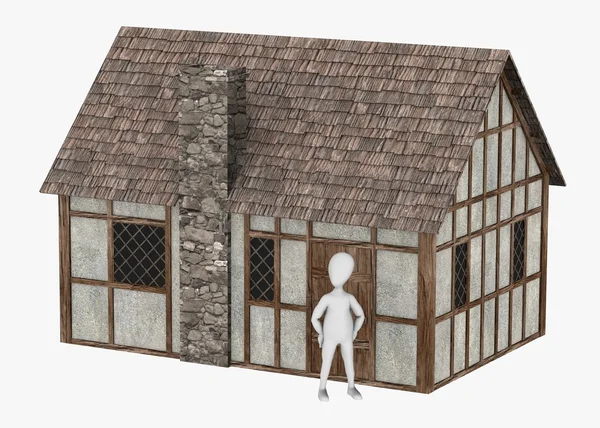 漫画のキャラクターの中世建物と 3 d のレンダリング — ストック写真