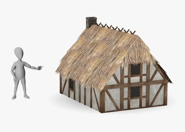 3D vykreslení kreslené postavičky s středověká budova — Stock fotografie