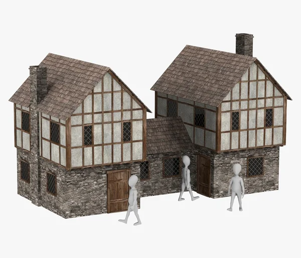 3d renderizado de personaje de dibujos animados con edificio medieval — Foto de Stock