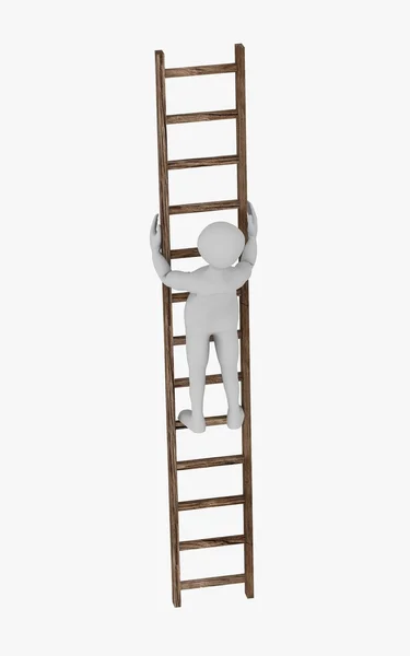 漫画のキャラクターの梯子の上の 3 d レンダリング — ストック写真