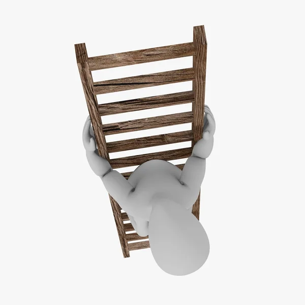 3D-Darstellung der Zeichentrickfigur auf der Leiter — Stockfoto