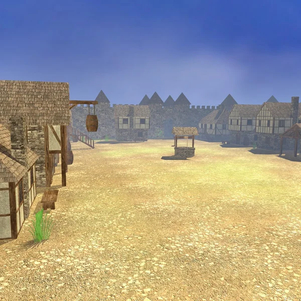 3D render van de middeleeuwse stad — Stockfoto