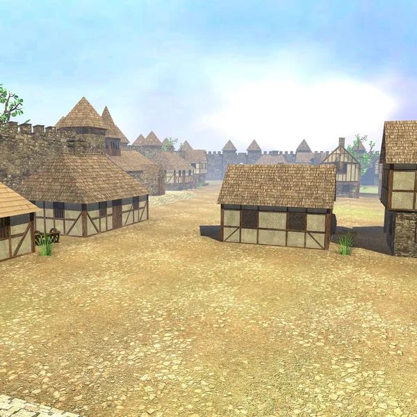 3D рендеринг средневекового города — стоковое фото