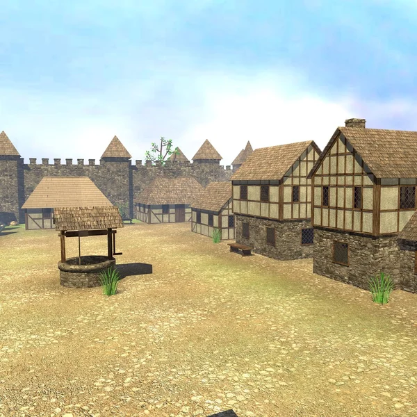 3D render középkori város — Stock Fotó
