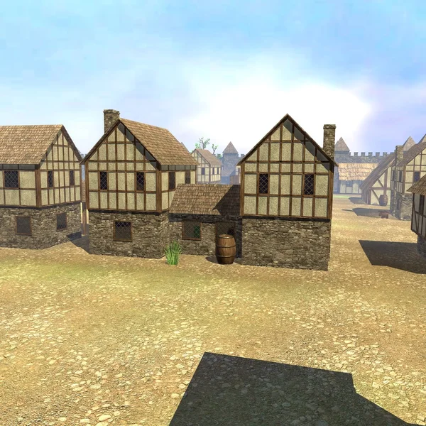 3D renderowania średniowiecznego miasta — Zdjęcie stockowe