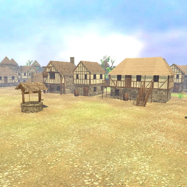 3D renderowania średniowiecznego miasta — Zdjęcie stockowe