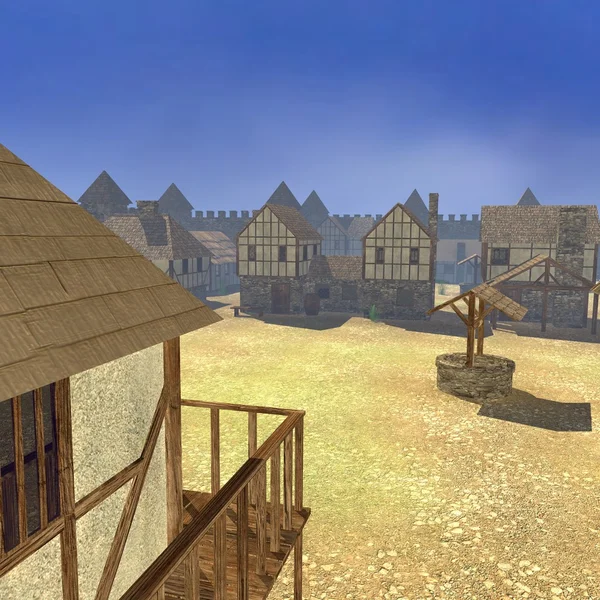 3d 呈现器的中世纪小镇 — 图库照片