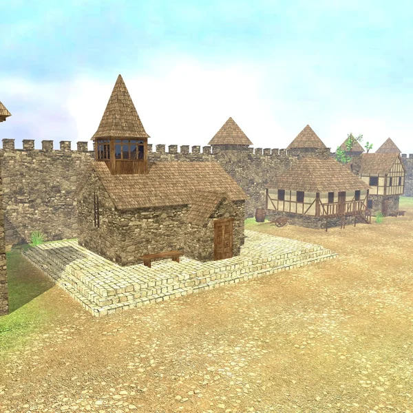 3D Darstellung der mittelalterlichen Stadt — Stockfoto