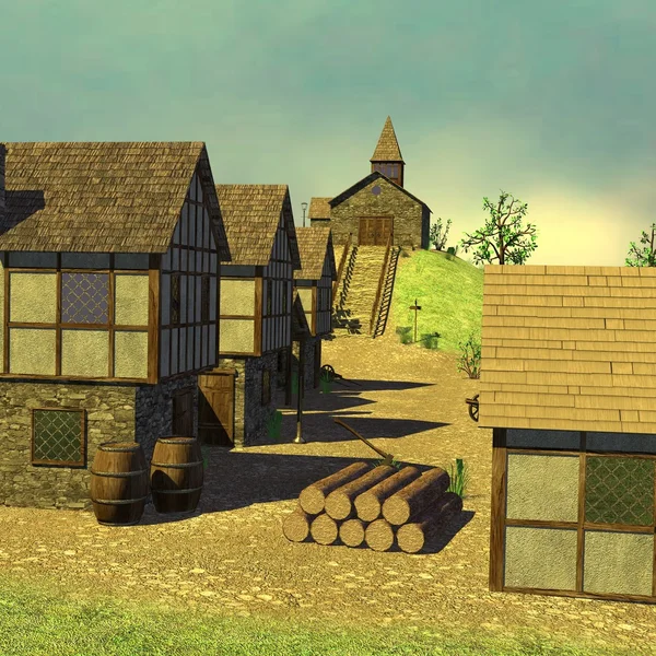 3D рендеринг средневекового города — стоковое фото
