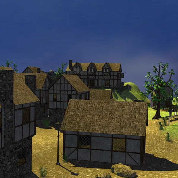 3D render av medeltida stadskärna — Stockfoto