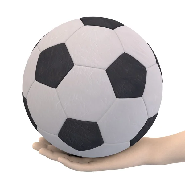 फुटबॉल गेंद के साथ हाथ का 3 डी रेंडर — स्टॉक फ़ोटो, इमेज