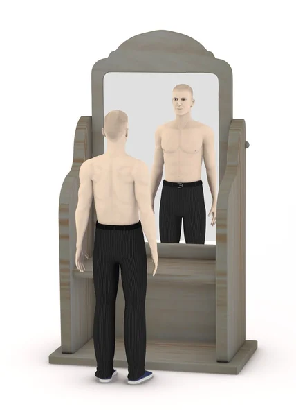 3d renderizado de carácter artificial con espejo — Foto de Stock