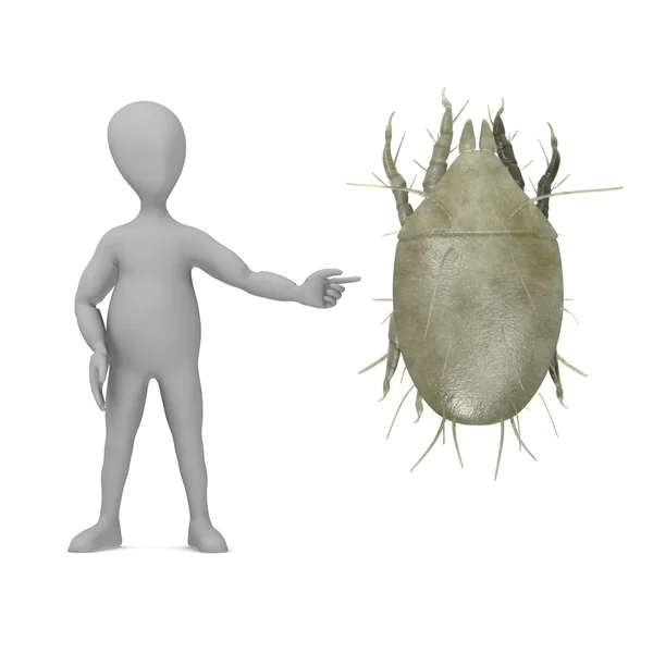 3d render dari karakter kartun dengan bug mite — Stok Foto