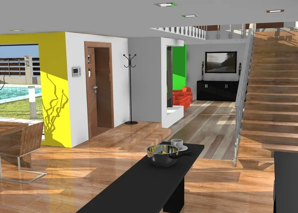 3D визуализация современной архитектуры дома — стоковое фото