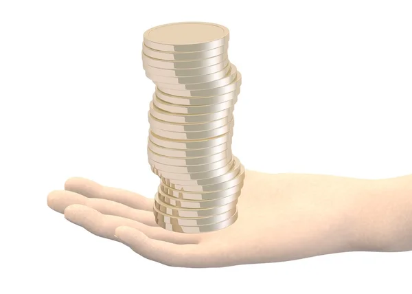 3D візуалізація руки з монетами — стокове фото
