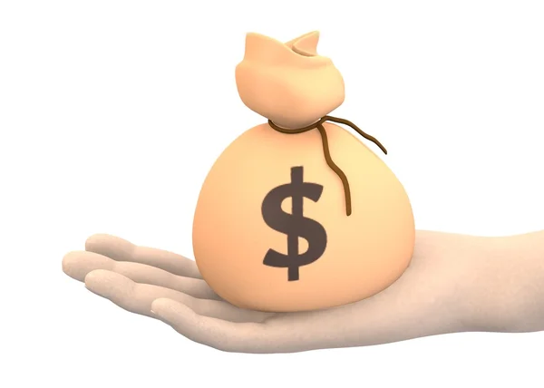 3d renderização de mão com saco de dinheiro — Fotografia de Stock