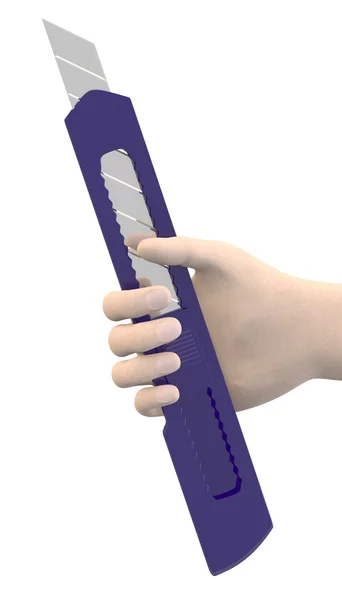 3D-Darstellung der Hand mit Büromesser — Stockfoto