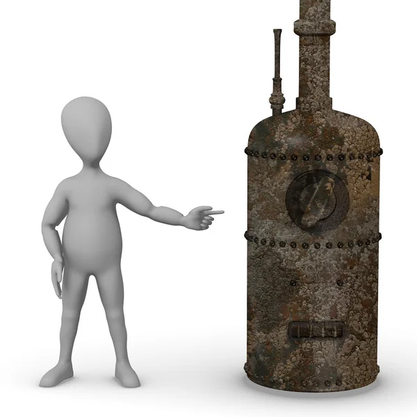 stock image 3d render of cartoon character with old boiler