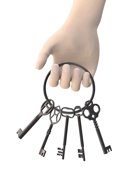 3d render of hand with old keys — Stock Photo, Image