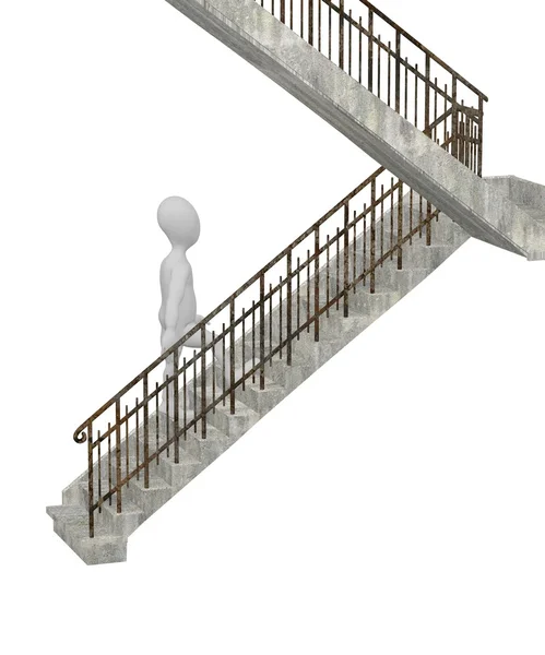 3D renderowania postać z kreskówek z schody — Zdjęcie stockowe
