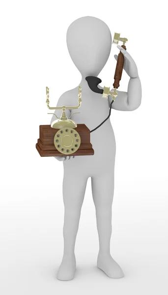 3d render of cartoon character with old telephone — Stock Photo, Image