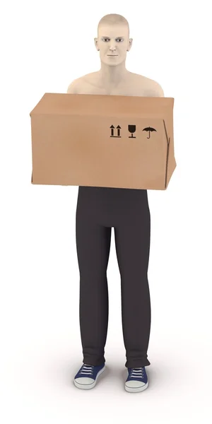 3d render of artifical character with package — Stock Photo, Image