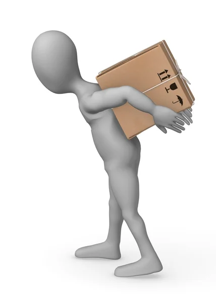 3d render of cartoon character with package — Stock Photo, Image
