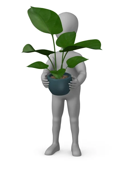 3D vykreslení kreslené postavičky s rostlinou — Stock fotografie