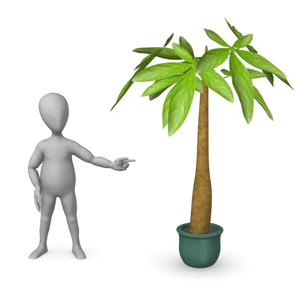 3d render of cartoon character with plant — Stock Photo, Image