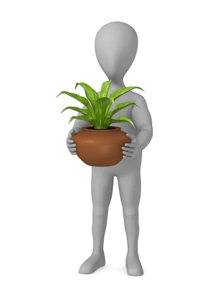3d renderização de personagem de desenho animado com planta — Fotografia de Stock