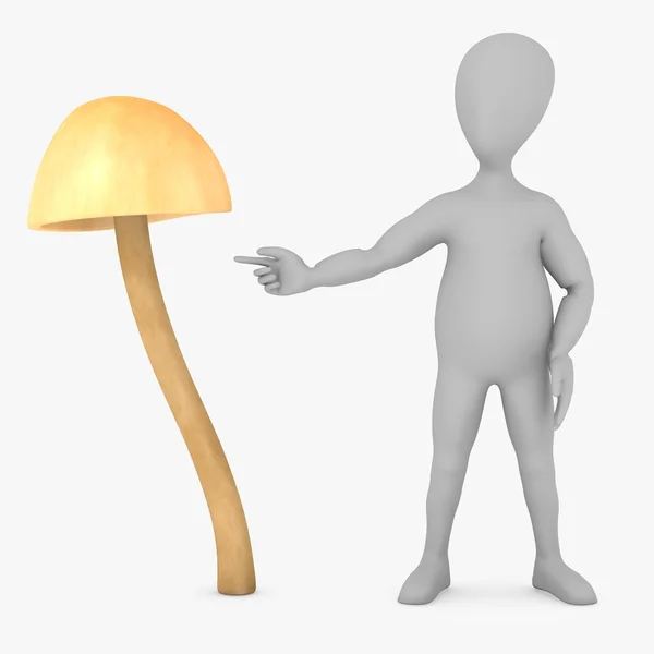 3D визуализация персонажа мультфильма с грибами — стоковое фото