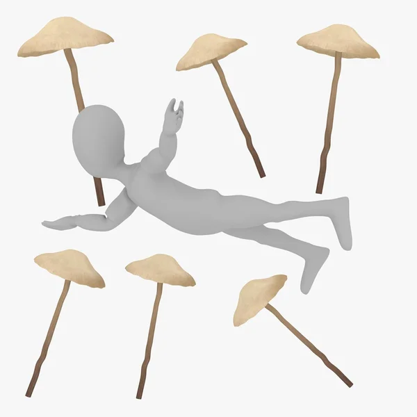 Rendering 3d del personaggio dei cartoni animati con psilocybe bohemica (fungo magico ) — Foto Stock