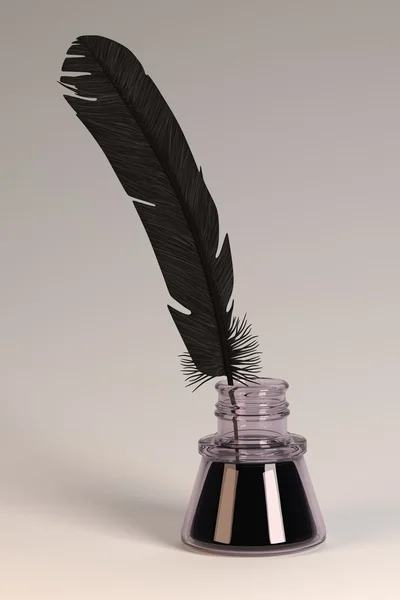 3d renderizado de pluma con tintero — Foto de Stock