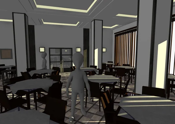 3D render av seriefiguren i restaurang — Stockfoto