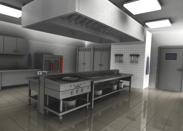 3D render profesyonel restoran mutfağı — Stok fotoğraf